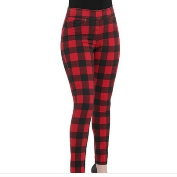 Nygard Plaid Red Stretch Jeggings - Picture 1 of 12